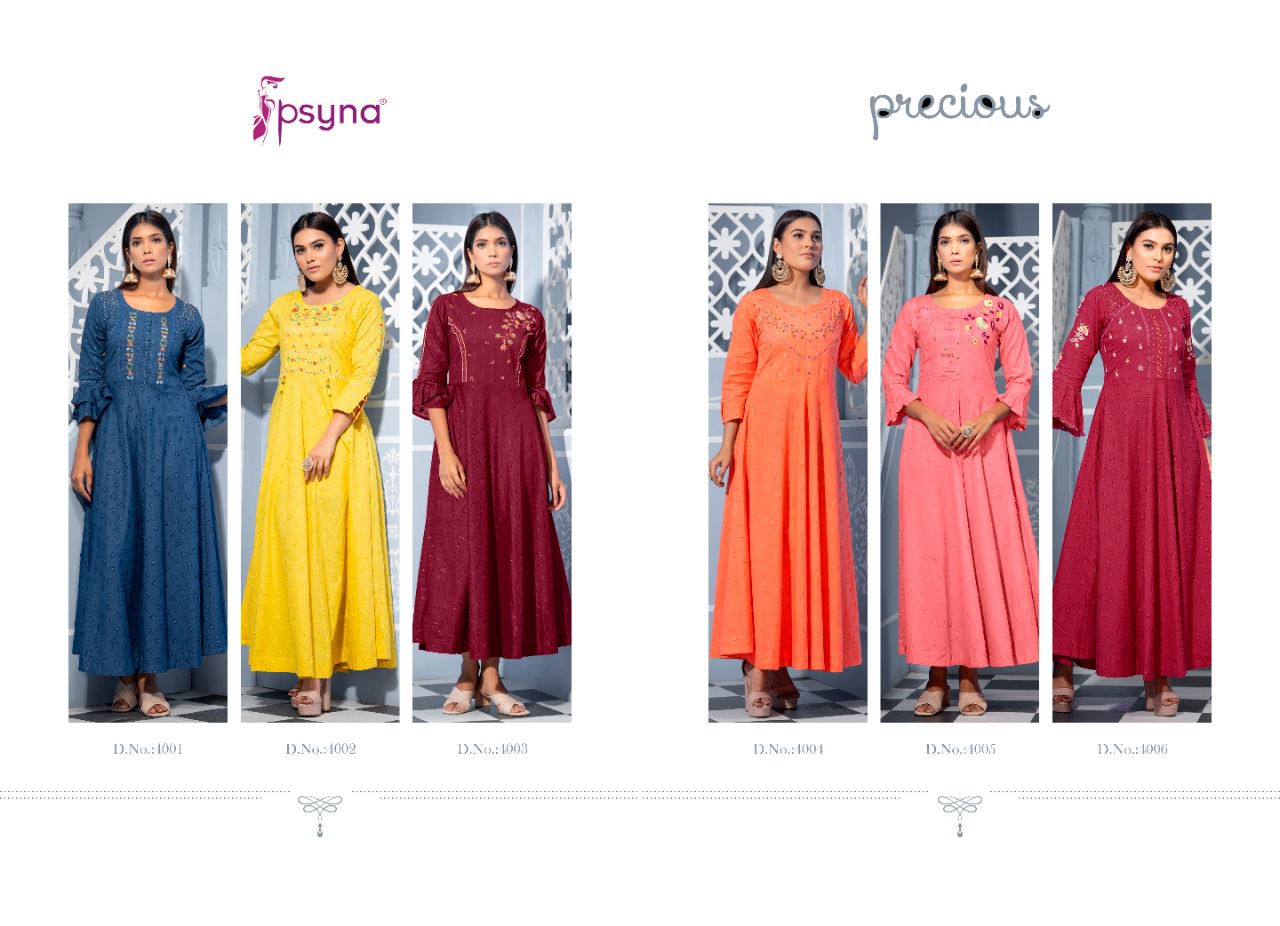 Psyna Precious 4 Fancy Party Wear Rayon Long Designer Kurti Collection